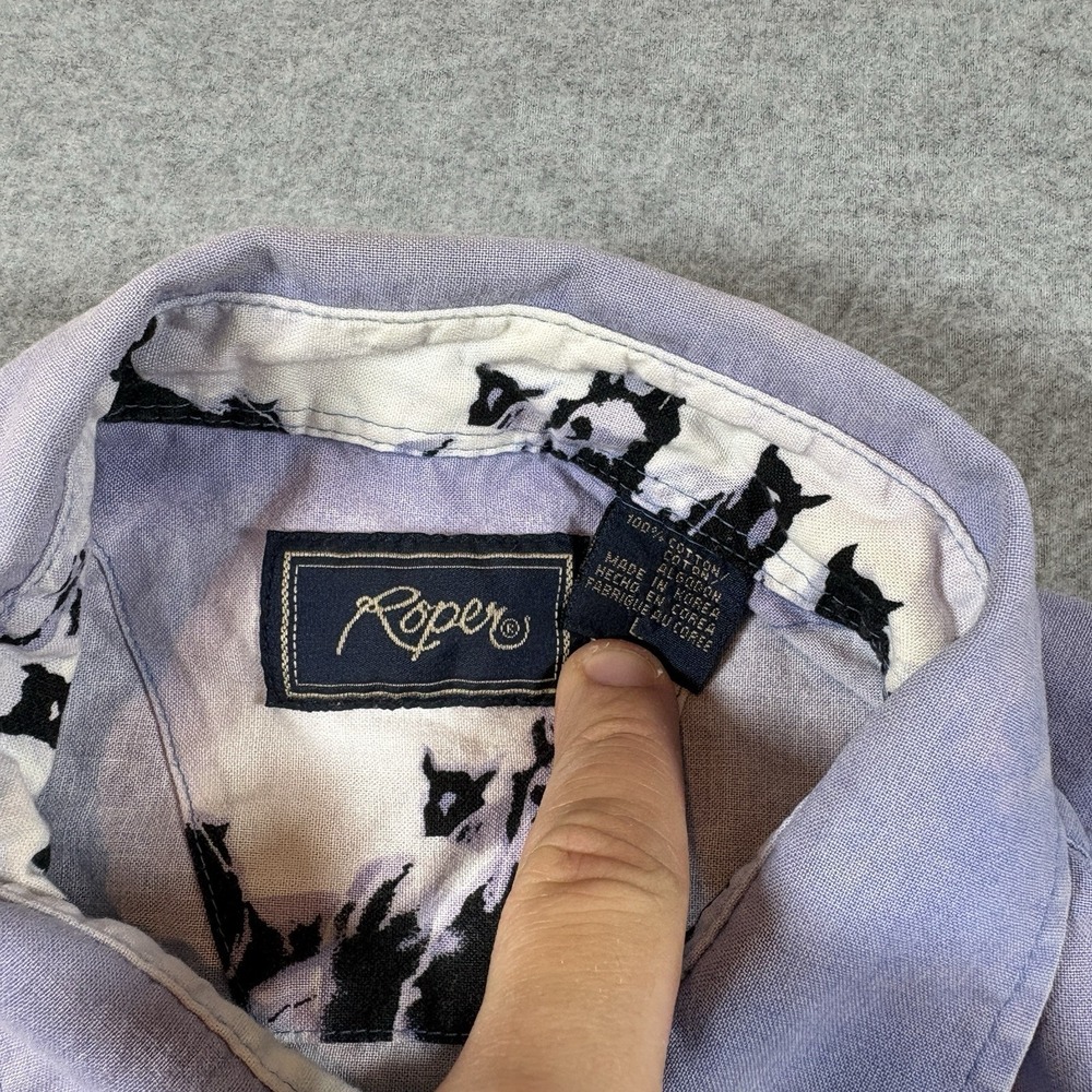 Vintage 90s Roper Running Horses Border Print Western Pearl Snap Shirt Mens L - Picture 5 of 7